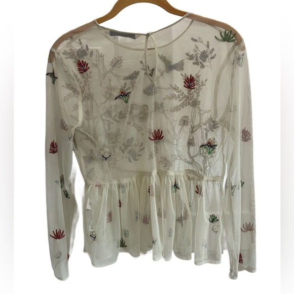 Zara HOLIDAY ✨ Embroidered Sheer Mesh Botanical Peplum Top – Size S ✨🍃✨ - Picture 5 of 9